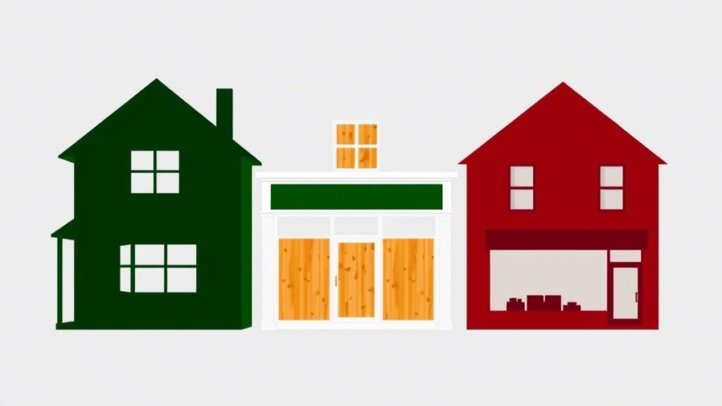 Various types of properties that may require emergency board-up services.