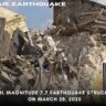 Collapsed buildings after Myanmar earthquake – A scene showing buildings severely damaged by the earthquake in Myanmar, with debris scattered across the streets.