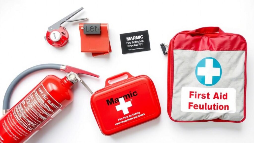 Marmic Fire and Safety equipment, including fire extinguishers and OSHA-compliant First Aid Kits, for trusted fire protection in Springfield MO and Arkansas.